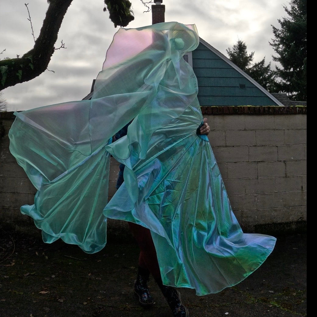 DISCOUNTED: Aqua Iridescent Organza Fishbone Fans