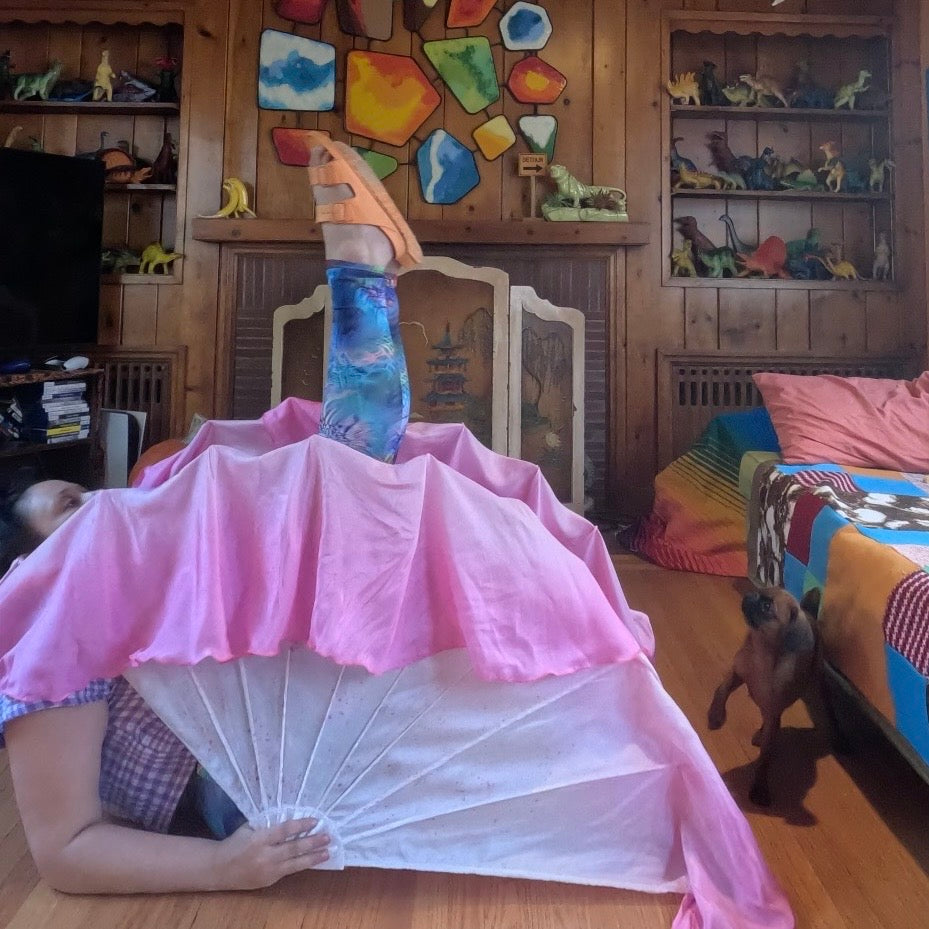 Pink and White Silk Fishbone Fans
