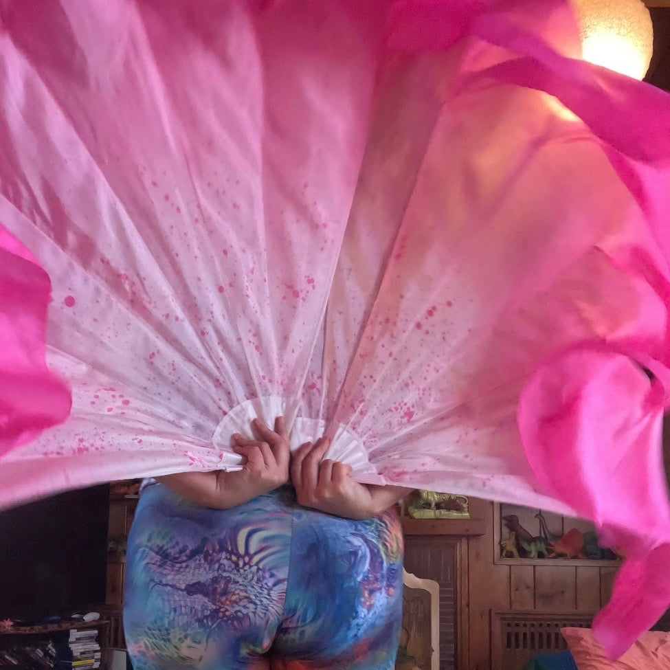 Fuchsia and White Silk Fishbone Fans
