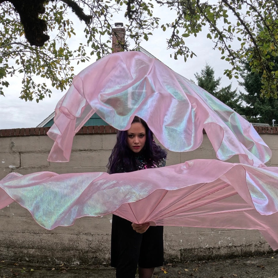 Bubble Gum Iridescent Lamé Fishbone Fans