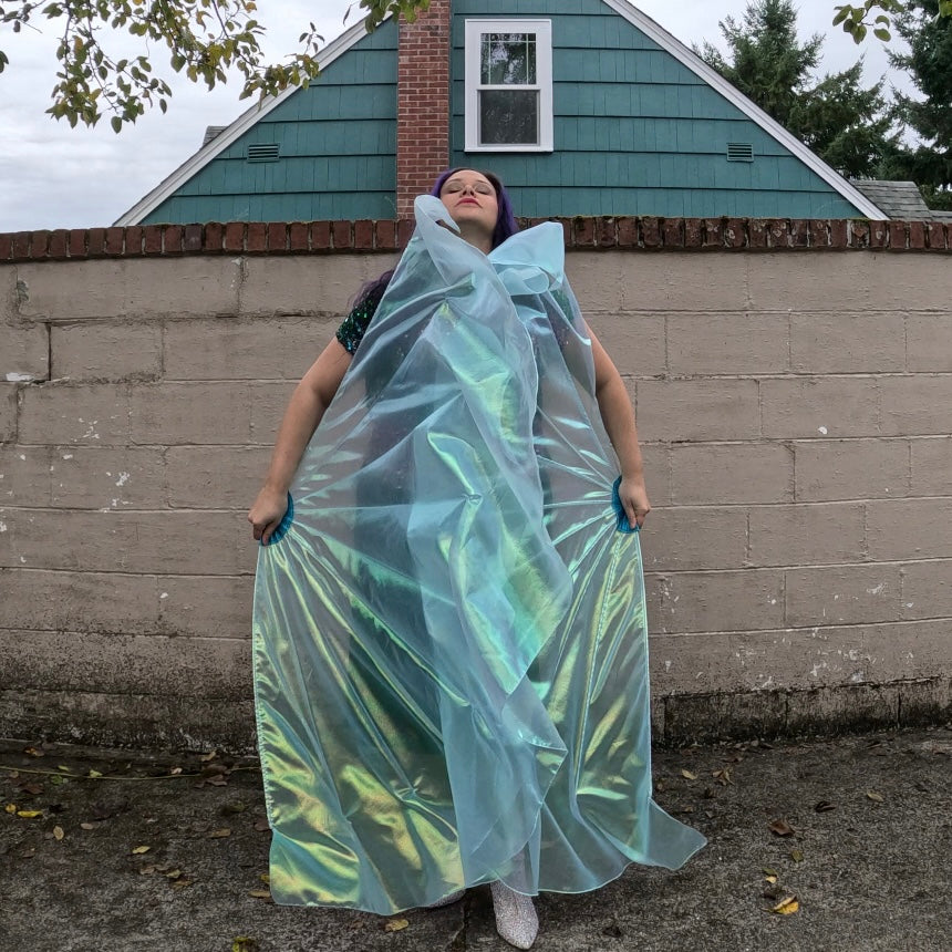 Baby Blue Iridescent Lamé Fishbone Fans