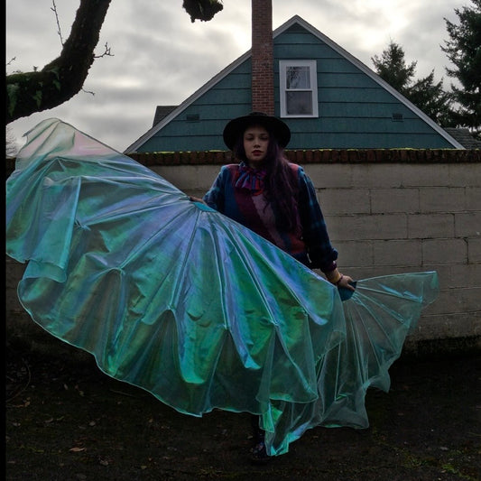 Aqua Iridescent Organza Fishbone Fans