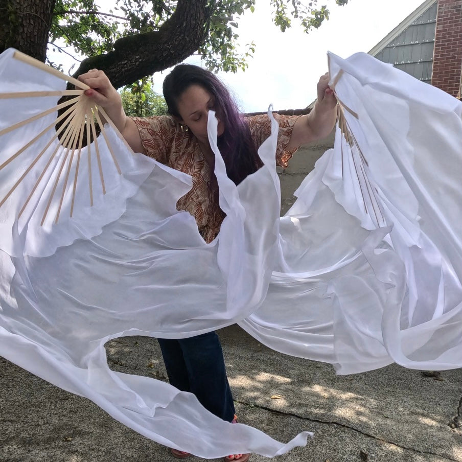 Large UV White Silk Fans