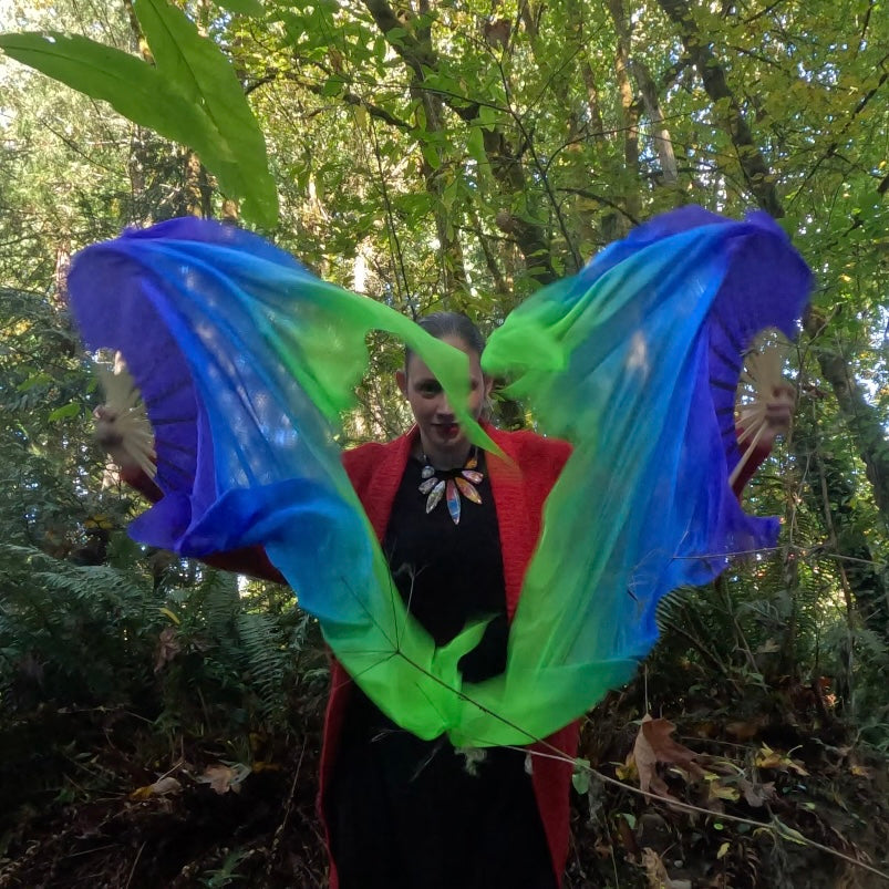 Vibrant Peacock Silk Fans