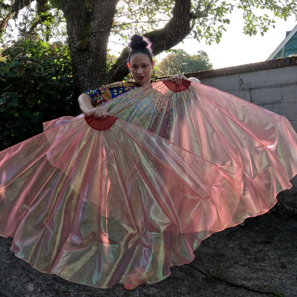 Peach Iridescent Lamé Fishbone Fans