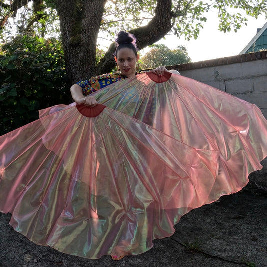 Peach Iridescent Lamé Fishbone Fans